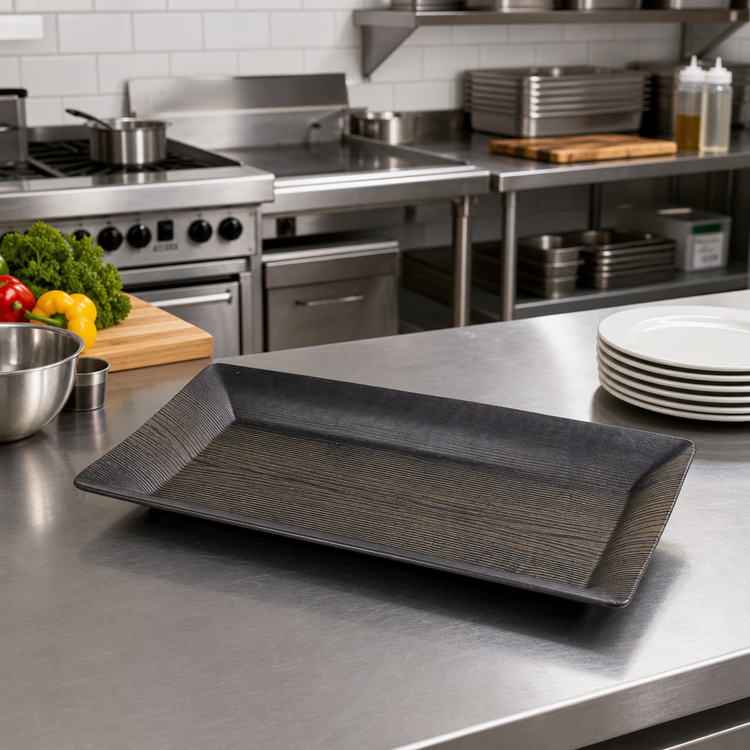 Product image #2 for American Metalcraft 21 x 13 x 2 Inch Rectangular Walnut Wood Pattern Melamine Platter
