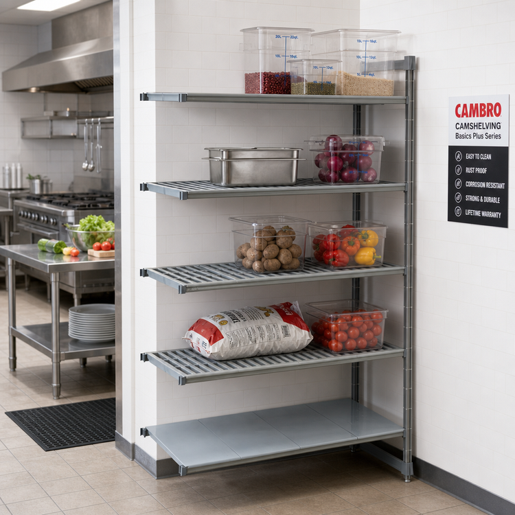 Product image #2 for Cambro Camshelving Basics Plus 21-Inch Deep x 54-Inch Long x 84-Inch High 5-Shelf Vented and Solid Add-On Polymer Shelving Unit