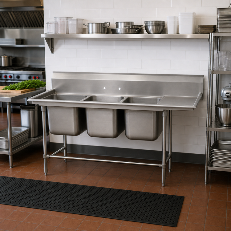 Product image #2 for Advance Tabco Regaline Freestanding 3-Compartment Sink with Right-Hand Drainboard, 94-3/8 Inches Long