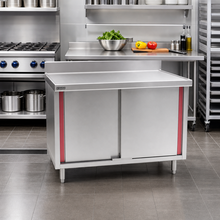 Product image #2 for Eagle Group Spec-Master Marine Series Stainless Steel Cabinet Base Work Table with Sliding Doors, 36 x 24 Inches