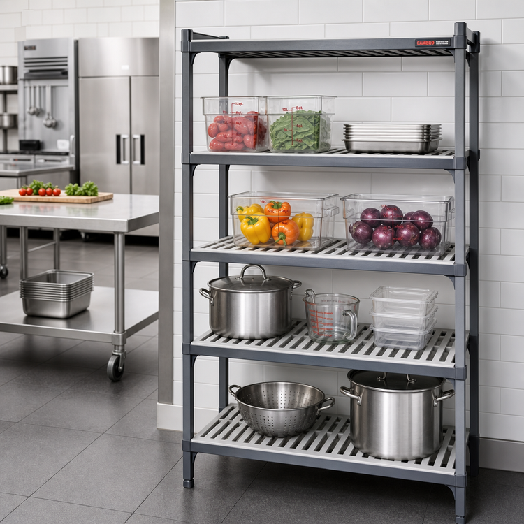 Product image #2 for Cambro Camshelving Basics Plus 4-Shelf Vented Polymer Shelf Kit, 18 x 36 Inches, Brushed Graphite