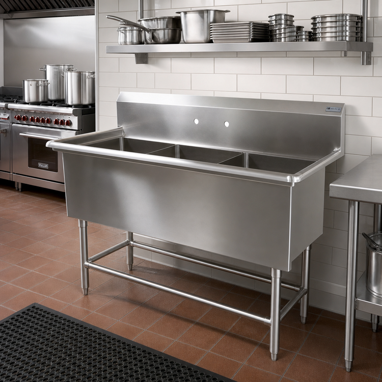 Product image #2 for John Boos Pro-Bowl 3-Compartment Sink with Legs, 14-Gauge Stainless Steel, 59-1/8-Inch