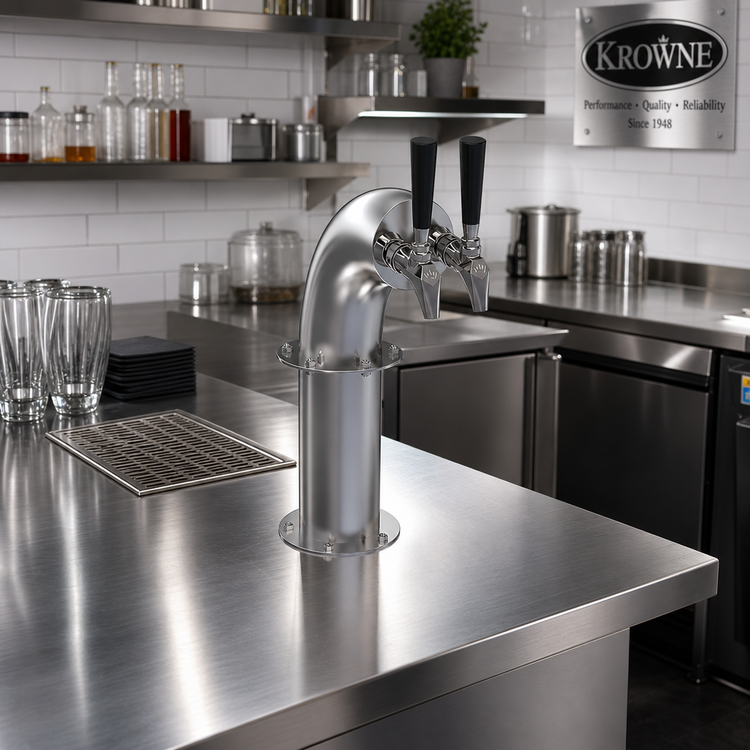 Product image #2 for Krowne Dual Faucet Glycol-Cooled Snakehead Countertop Beer Tower, Brushed Stainless Steel