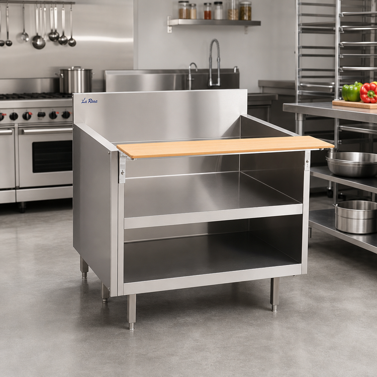Product image #2 for La Rosa 66-Inch x 30-Inch Stainless Steel Equipment Stand with Open Cabinet Base and Richlite Cutting Board