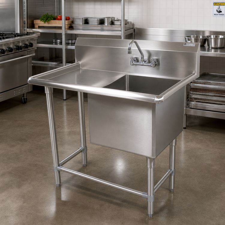 Product image #2 for John Boos Pro-Bowl 1-Compartment Stainless Steel Sink with Left Drainboard and Legs, 48-3/16 x 25-1/2 x 44-1/16 Inches