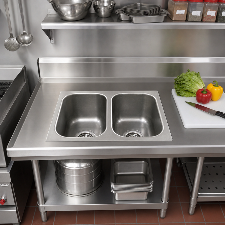 Product image #2 for Eagle Group Two-Compartment Self-Rimming Drop-In Sink with No Deck, 24 x 24 x 13-1/2-Inch Bowls, 18/304 Stainless Steel