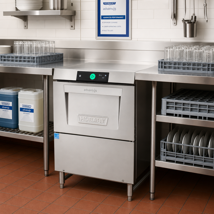 Product image #2 for Hobart LXGNR-2 Advansys High-Temp Undercounter Glasswasher/Dishwasher with 6-Inch Leg Stand