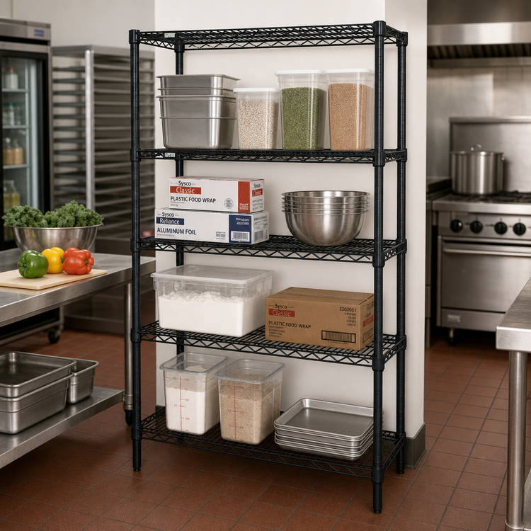 Product image #2 for Quantum 48"W x 18"D x 63"H Black Epoxy 4-Shelf Stationary Wire Shelving Starter Kit