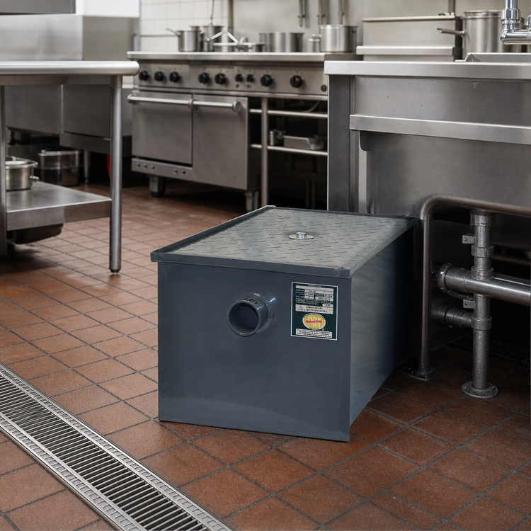Product image #2 for John Boos GT-14-X 14 lb Carbon Steel Grease Interceptor, 7 GPM, No-Hub Connections