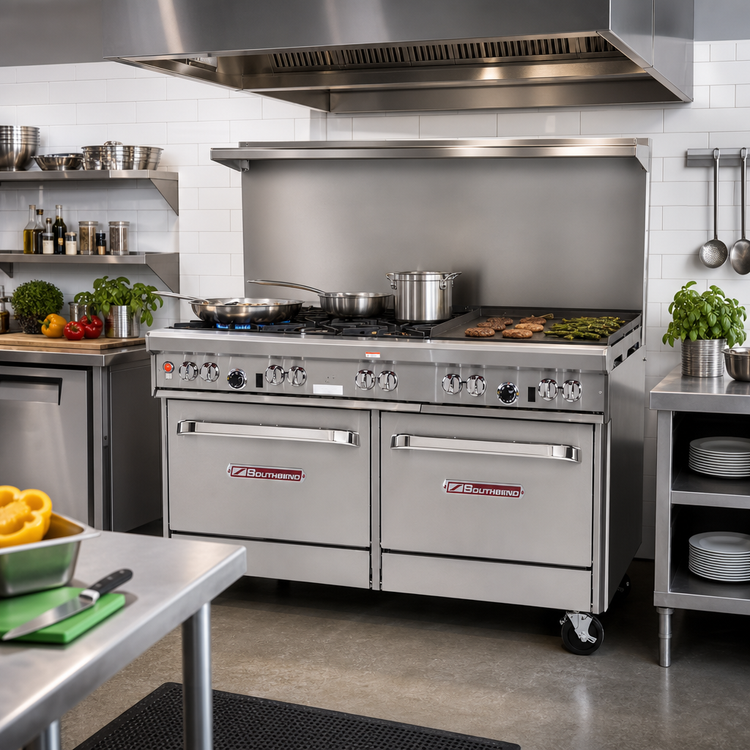 Product image #2 for Southbend Ultimate 60-Inch Gas Restaurant Range with 6 Open Burners, 24-Inch Griddle, Standard Oven and Cabinet Base