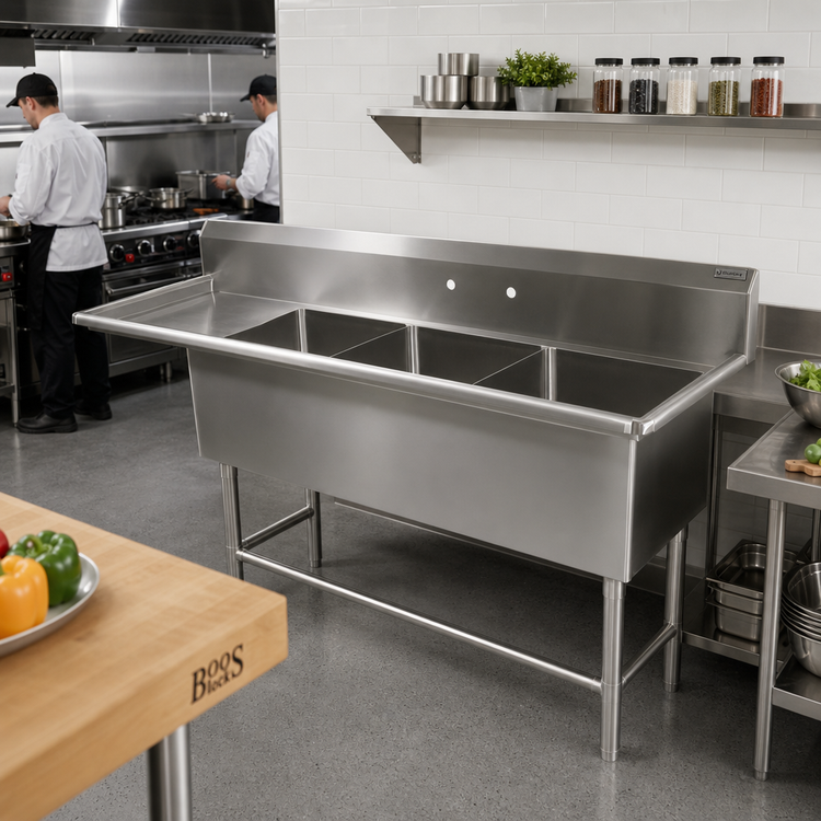 Product image #2 for John Boos Pro-Bowl 3-Compartment Stainless Steel Sink with 36-Inch Left Drainboard, 30 x 24 x 12-Inch Bowls