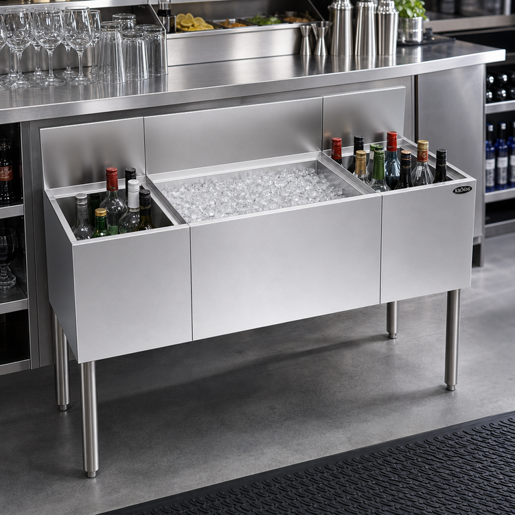 Product image #2 for Krowne Royal Series 48-Inch Underbar Combination Ice Bin with Center Ice Bin, 12-Bottle Storage, and 10-Circuit Cold Plate