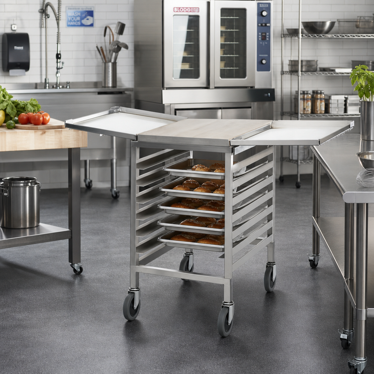 Product image #2 for Panco Mobile Counter-Height Open-Side Utility Rack for 18" x 26" Trays, 9-Tray Capacity
