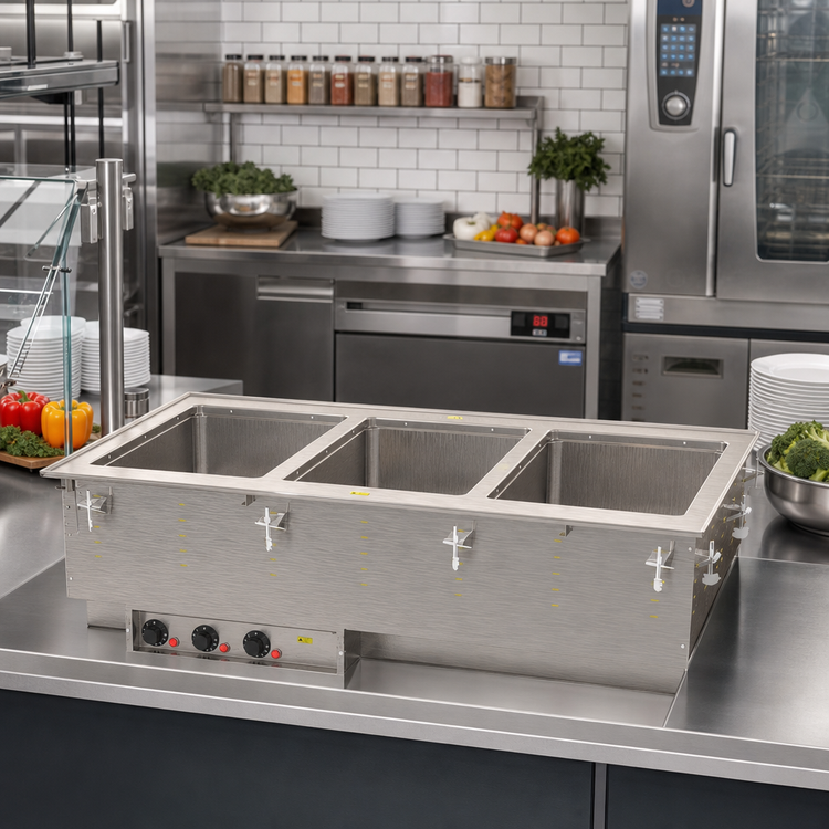 Product image #2 for Vollrath 3-Well Drop-In Electric Hot Food Well with Marine-Grade 316 Stainless Steel Insulated Wells, Auto-Fill, Thermostatic Controls, and Manifold Drain