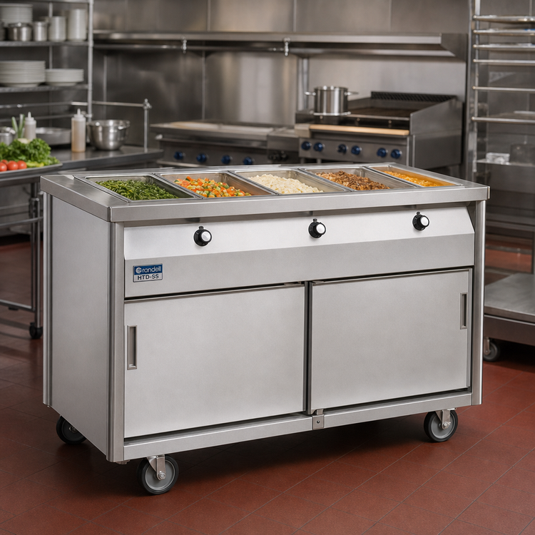 Product image #2 for Randell HTD-5S 72-Inch Mobile Electric Hot Food Table with 5 Sealed Wells and Open Cabinet Base