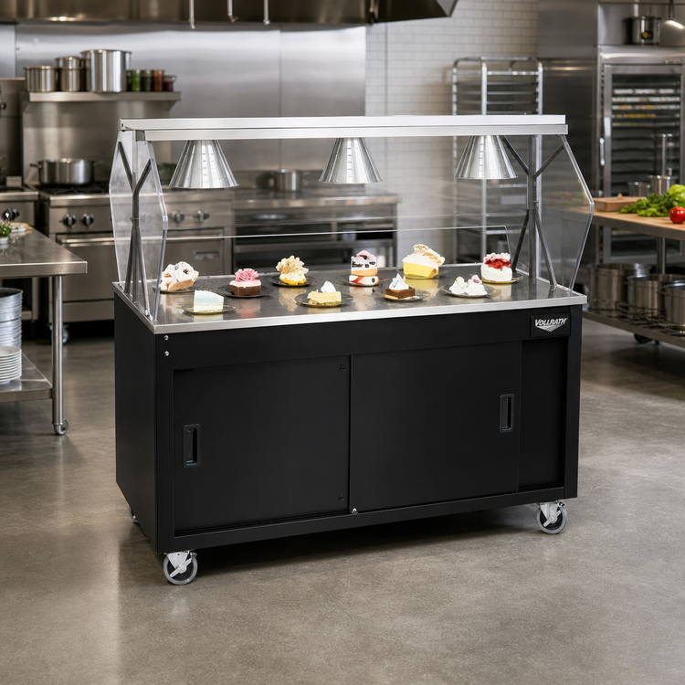 Product image #2 for Vollrath 2-Series Affordable Portable 46-Inch Solid Top Utility Station with Buffet Breath Guard and Sliding Door Storage Base