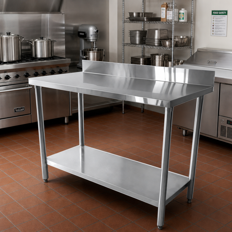 Product image #2 for Thunder Group 48-Inch x 24-Inch Stainless Steel Flat Top Work Table with 4-Inch Backsplash and Adjustable Undershelf