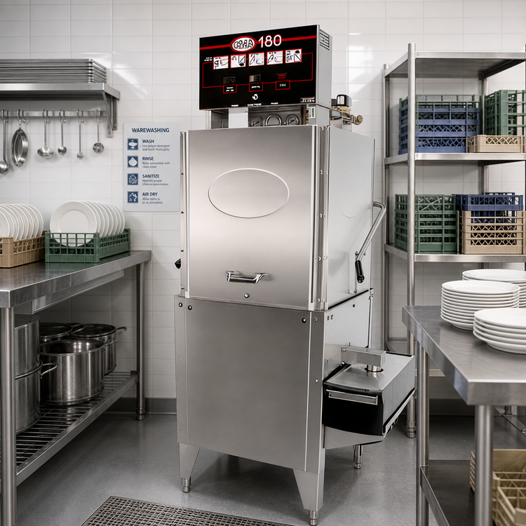 Product image #2 for CMA Dishmachines 180-C Corner Door-Type High-Temperature Sanitizing Dishwasher, 60 Racks/Hour