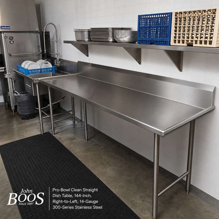 Product image #2 for John Boos Pro-Bowl Clean Straight Dish Table, 144-Inch, Right-to-Left, 14-Gauge 300-Series Stainless Steel