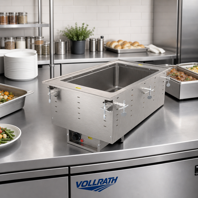 Product image #2 for Vollrath Drop-In Electric Hot Food Well with Drain, 1 Full-Size Pan, Wet Operation, 240V, 625W, 316 Marine-Grade Stainless Steel