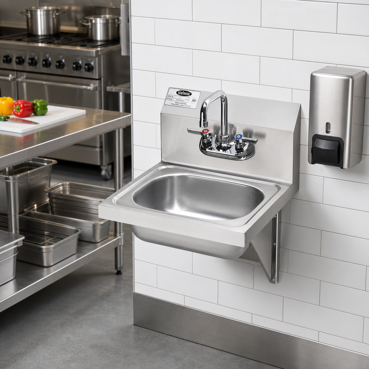 Product image #2 for Krowne Wall-Mount Stainless Steel Hand Sink with 14 x 10 x 5-Inch Bowl, Gooseneck Faucet, Backsplash, and Mounting Bracket