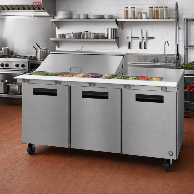 Product image #2 for Hoshizaki Steelheart SR72B-18M 72-Inch Three-Section Mega Top Reach-In Refrigerator Prep Table with 18-Pan Top Rail