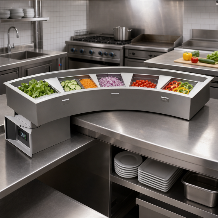 Product image #2 for Randell Drop-In Curved Refrigerated Cold Food Unit, 4-Pan, Self-Contained
