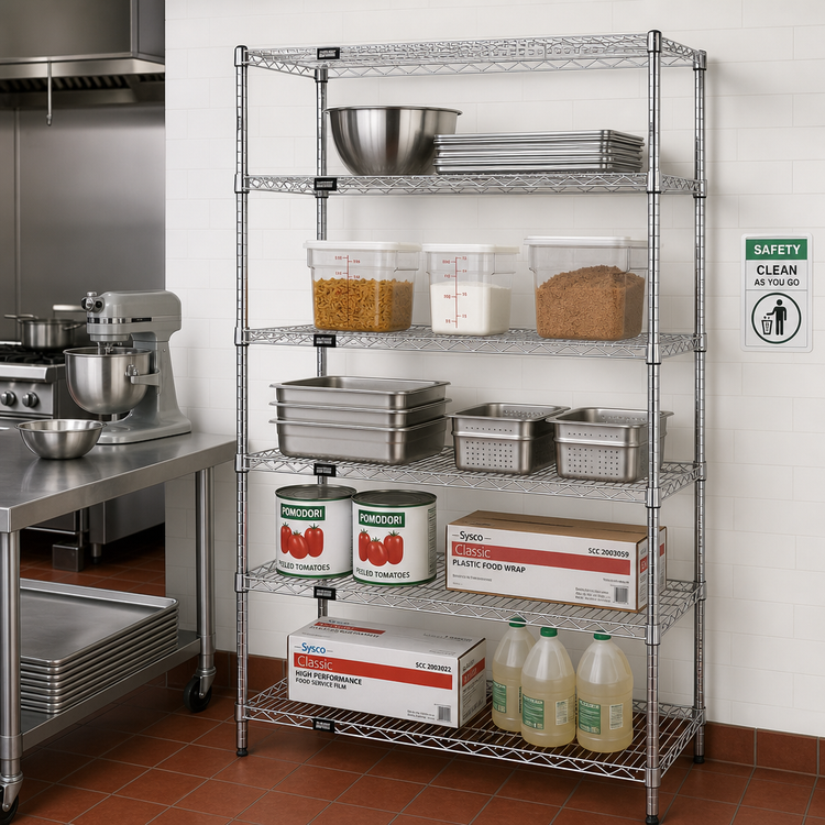 Product image #2 for Quantum Chrome Plated Wire Shelving Starter Kit, 72"W x 36"D x 74"H, 5 Shelves