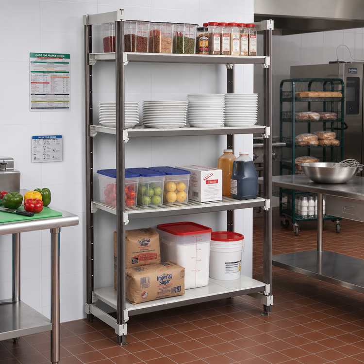 Product image #2 for Cambro Camshelving Elements XTRA High-Density Top-Rail Stationary Starter Shelving Unit, 54 x 24 x 81 Inches, 5-Tier