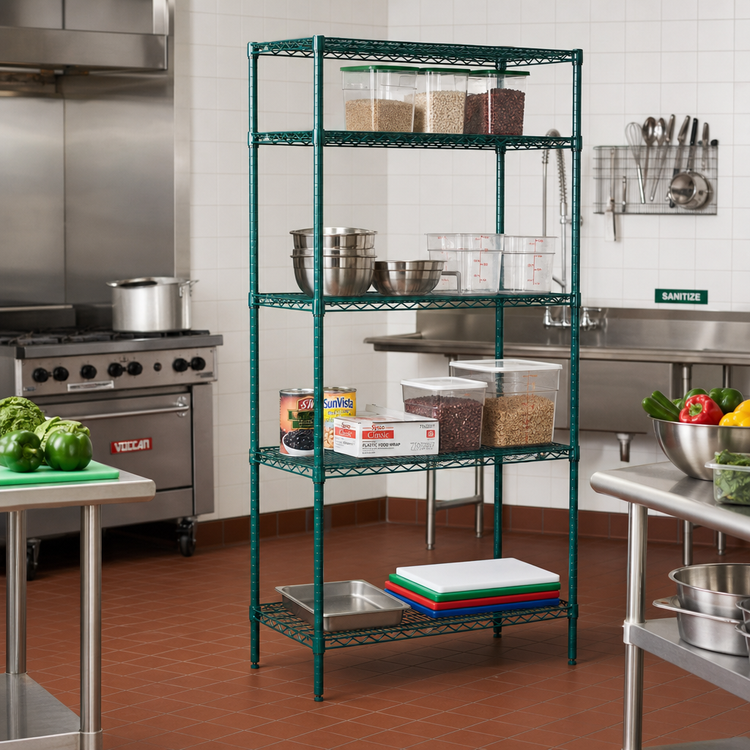Product image #2 for Winco 24 x 48 x 72 Inch 4-Tier Stationary Epoxy Coated Green Wire Shelving Unit
