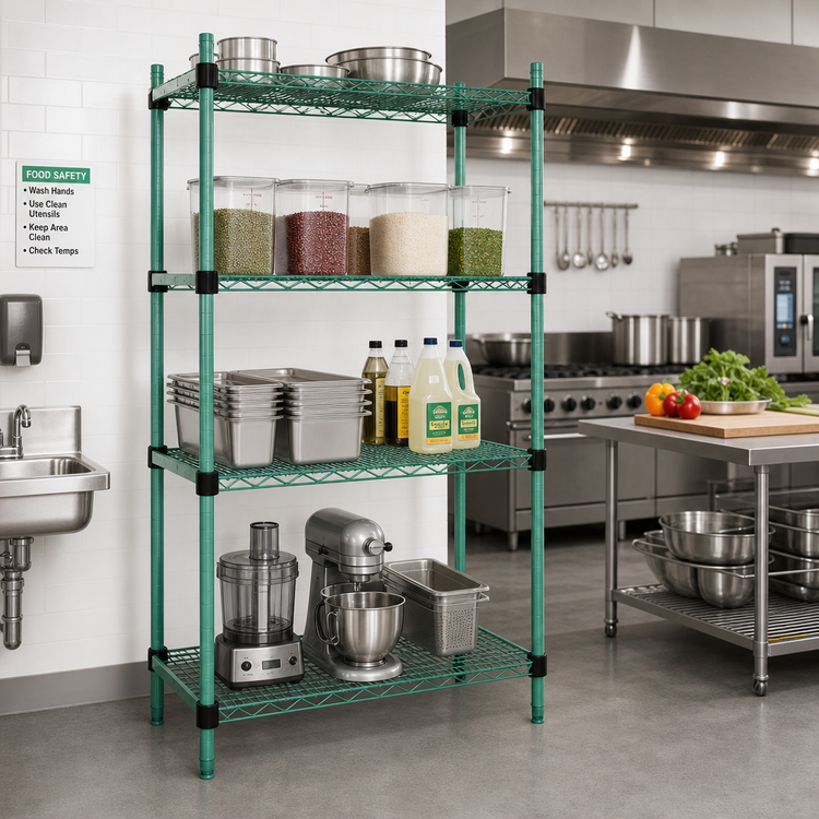 Product image #2 for EagleGard Quad-Adjust 4-Tier Stationary Wire Shelving Starter Unit, 36-Inch W x 18-Inch D x 74-Inch H, Hybrid Epoxy Finish