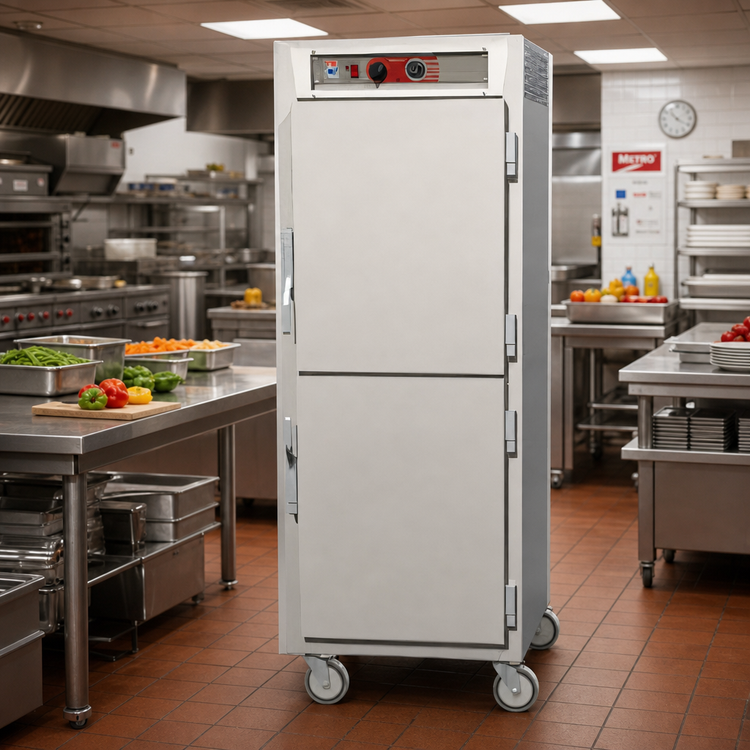Product image #2 for Metro C5 6 Series Mobile Full-Height Pass-Thru Heated Holding Cabinet with Solid Dutch Doors and 34-Pan Capacity