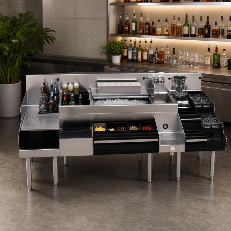 Product image #2 for Glastender 72-Inch All-In-One Underbar Ice Bin and Cocktail Station with Blender Shelf and Sink