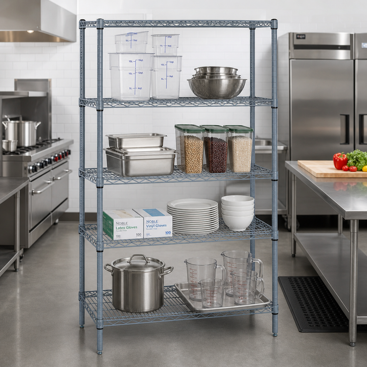 Product image #2 for Quantum 36" x 36" x 86" Wire Shelving Starter Kit, 4-Shelf Stationary Unit, Gray Epoxy Antimicrobial Finish, 600-800 lb. Capacity