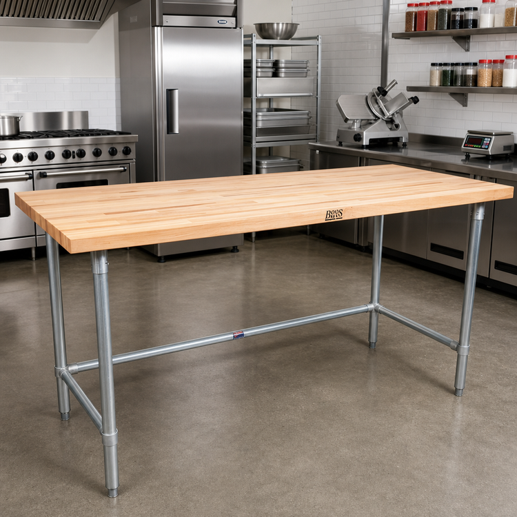 Product image #2 for John Boos 108" x 24" Wood Top Work Table with Stainless Steel Base