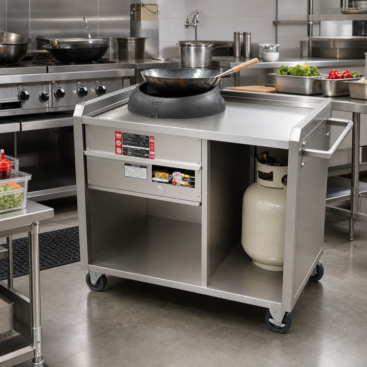 Product image #2 for Town Equipment Mobile Gas Wok Range, Single-Chamber, 24-Inch Base