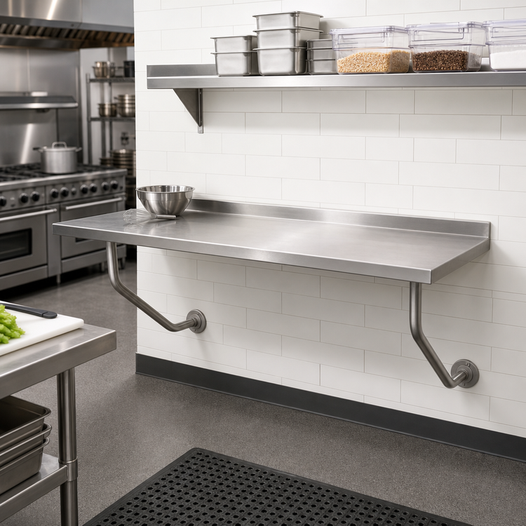 Product image #2 for Advance Tabco 72-Inch x 30-Inch Wall-Mounted Stainless Steel Table with 1-1/2-Inch Rear Backsplash