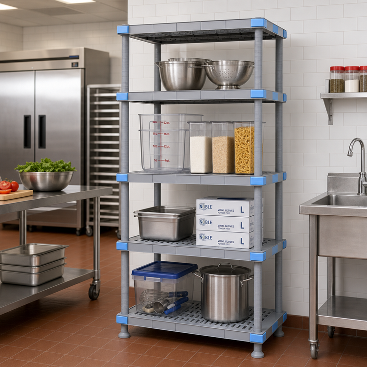 Product image #2 for Quantum Millenia 24 x 24 x 86 Inch Polymer Stationary Starter Shelving Unit with 4 Open Grid Shelves