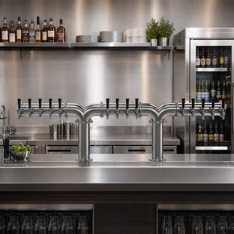 Product image #2 for Krowne Double Pipe Y-Tower 12-Faucet Glycol-Cooled Beer Tower, 60-Inch Overall Length