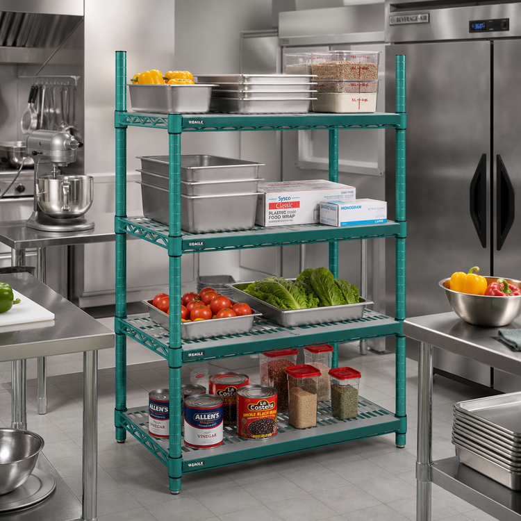 Product image #2 for Eagle Group QuadPlus Louvered Polymer Shelf Mat with MICROGARD, 54 x 24 Inches, Green Epoxy Frame