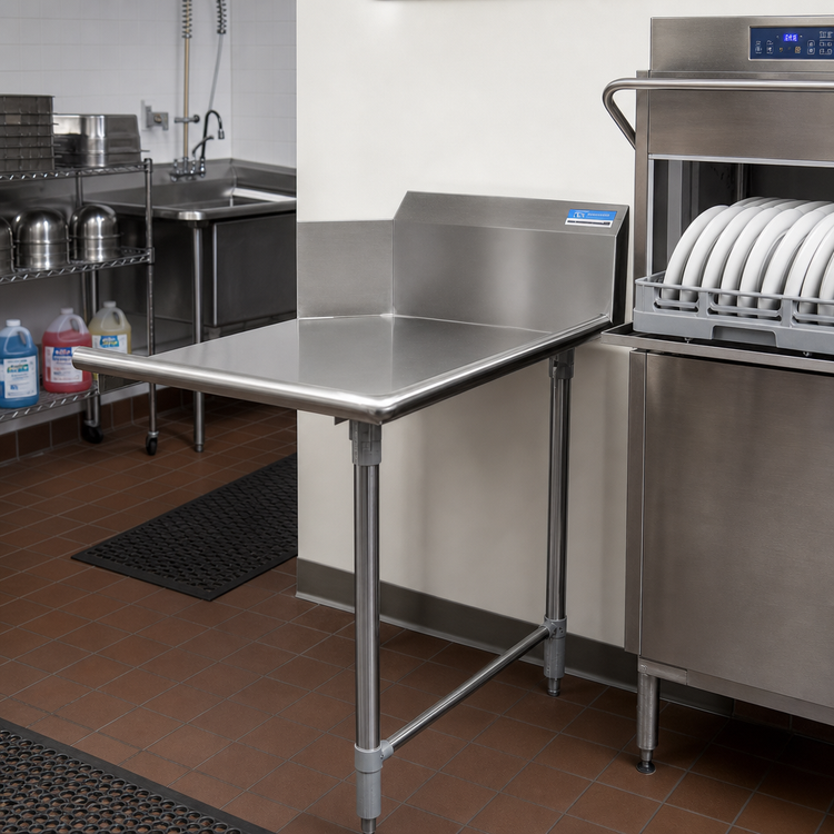 Product image #2 for BK Resources Heavy Duty Straight Clean Dishtable, 60-Inch Left-to-Right, 304 Stainless Steel Top, 10-Inch Backsplash