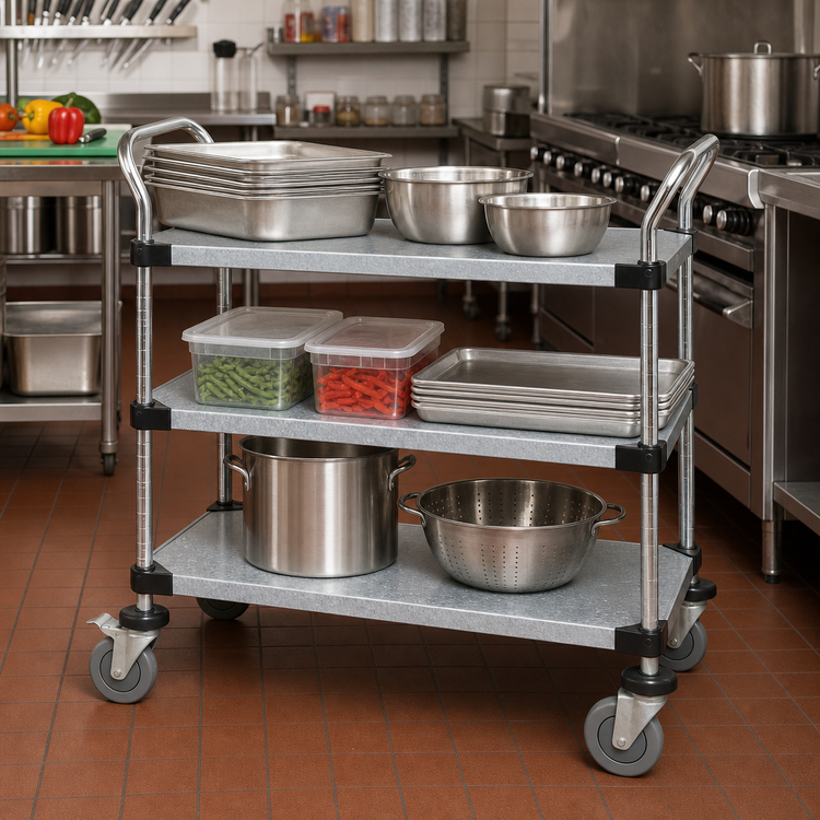 Product image #2 for Quantum Galvanized Solid Shelf Utility Cart, 48 x 24 x 37-1/2 Inches, 3 Shelves
