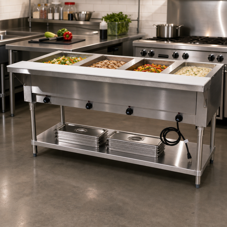 Product image #2 for Advance Tabco Triumph Supreme Electric Open Well Hot Food Table with Undershelf and Cutting Board Shelf, 4 Wells, 120V