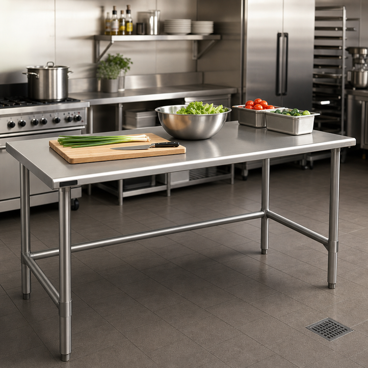 Product image #2 for Spec-Master 48" x 36" 14-Gauge 300-Series Stainless Steel Top Work Table with Open Base