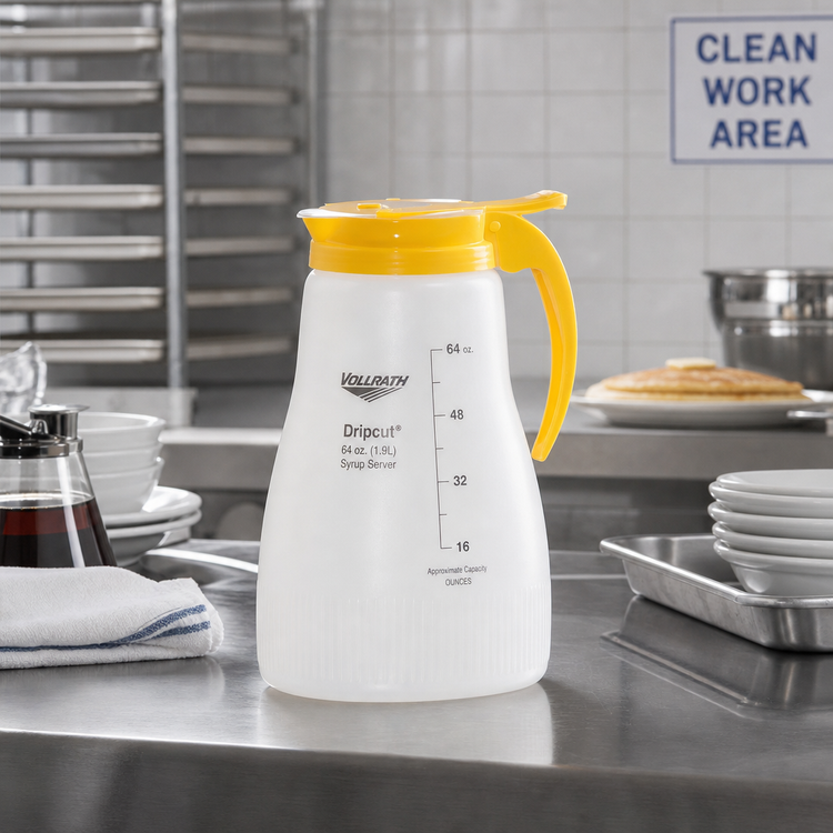 Product image #2 for Vollrath Dripcut® 64 oz White Polyethylene Syrup Server with Graduated Markings