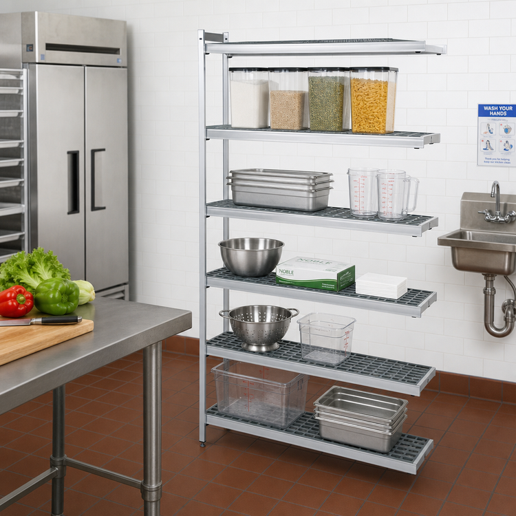 Product image #2 for Fermostock 5-Shelf Anodized Aluminum Shelving Expansion Kit with Polymer Inserts, 83 Inch H x 31 Inch W x 14 Inch D