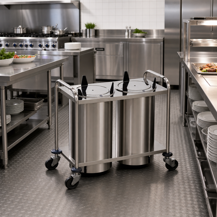 Product image #2 for Atlas Metal MOPD3H-6-1/2 3-Stack Mobile Heated Plate Dispenser for 6.5 Inch Dishes