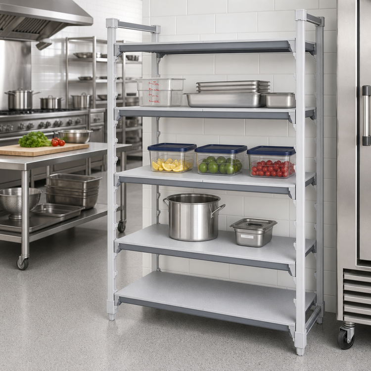 Product image #2 for Cambro Camshelving Elements XTRA Universal 5-Shelf Solid Shelf Kit, 24 x 48 Inches, Speckled Gray