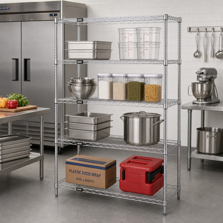 Product image #2 for Quantum Stationary 5-Shelf Wire Shelving Starter Kit, 42 x 14 x 63 Inches, Chrome Plated