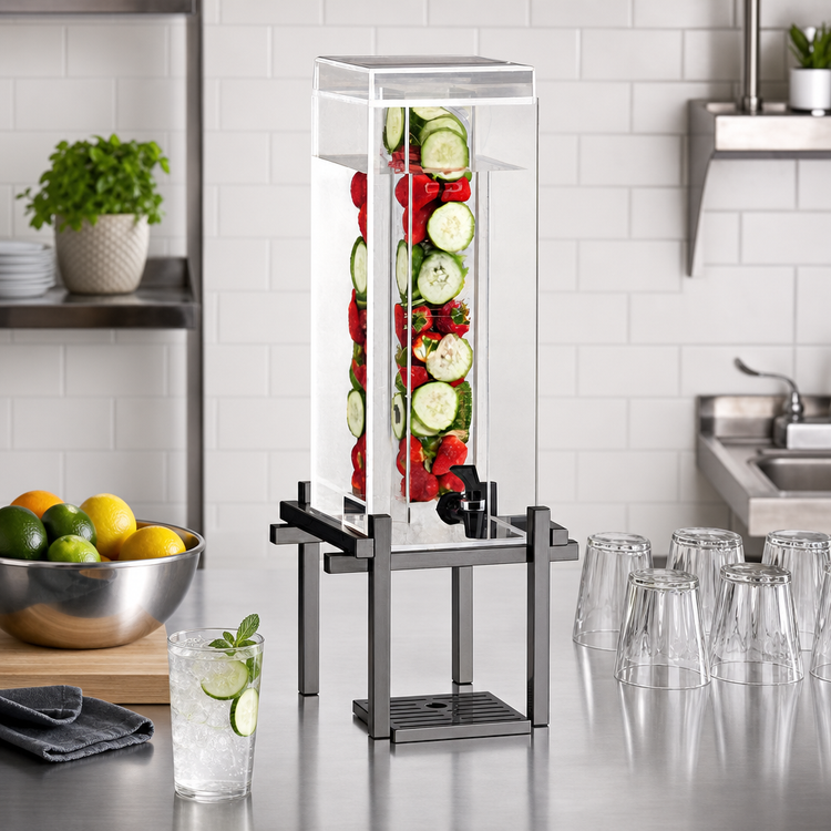 Product image #2 for One by One 1.5 Gallon Acrylic Infusion Beverage Dispenser with Drip Tray, Silver Metal Base